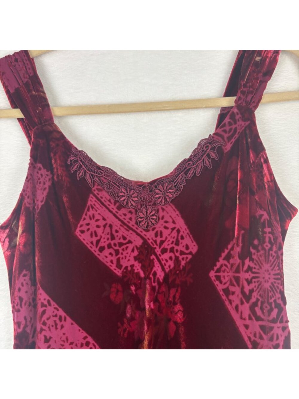 Jonathan Martin Studio 12 Velvet Sleeveless Burgundy Floral Dress Whimsigoth Y2K - Picture 6 of 14